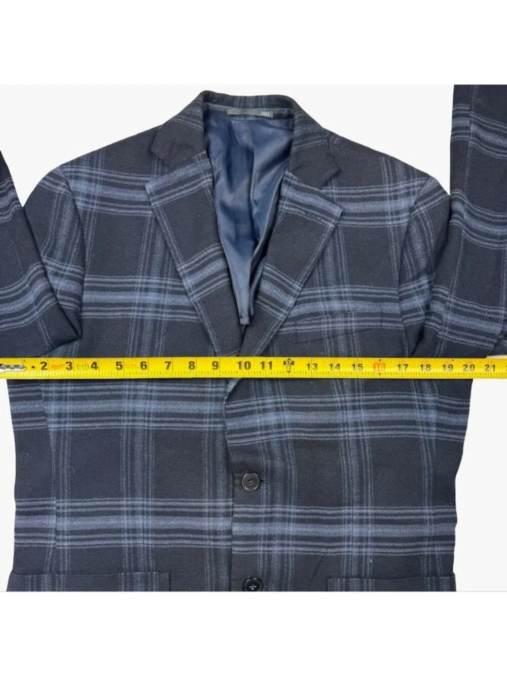 Dan John Men’s Wool Blend 2-Button Blazer Blue Gray Plaid • 40R US 50 EU